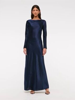 Abercrombie & Fitch Navy Satin Long-Sleeve Maxi Dress